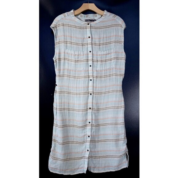 Prana Button-Down Mini Dress - Cream and Brown - Picture 1 of 12